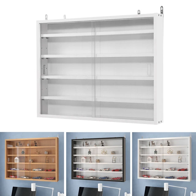 WOODEN WALL DISPLAY Cabinet Storage 5 Tier Shelves Glass Case ...