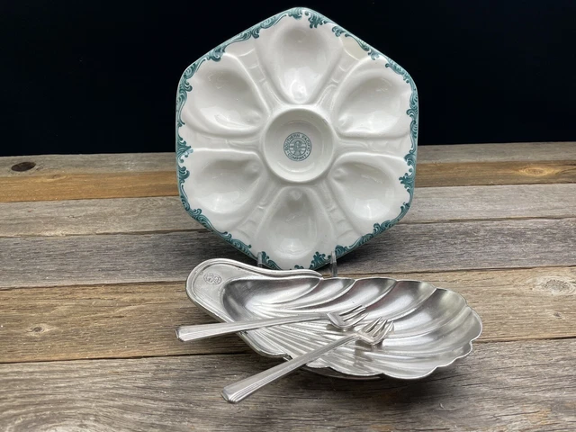 Southern Pacific Harriman Seafood Service Oyster Plate,  Tray, Cocktail Forks