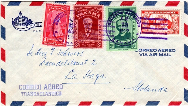 Panama 1956, 4 Marken auf Hotel Brief per Luftpost n. NL