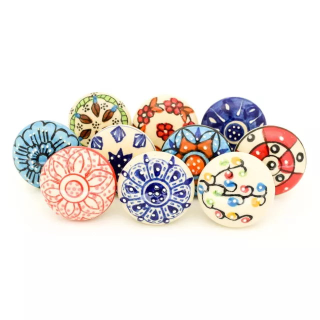 10 x Flat Round Multicoloured Ceramic Knobs Door Handle Cabinet Drawer Cupboard
