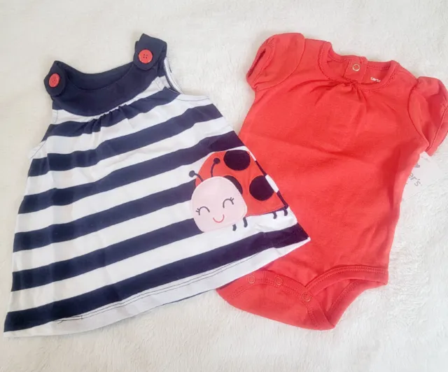 Carters Infant Baby Girls Bodysuit Dress 2 Piece Set LADYBUG Size 3 Months NEW