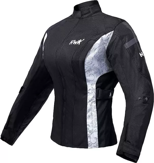 HWK Adventure Motorcycle Jacket with CE Armor for Womens, X-Large - Black/White