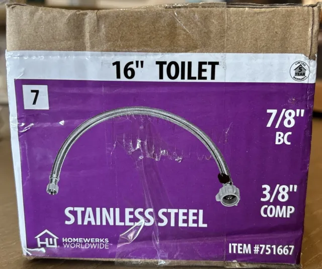 25 Pack: 16" Braided toilet supply Lines. 3/8” COMP x 7/8” BC x 16”