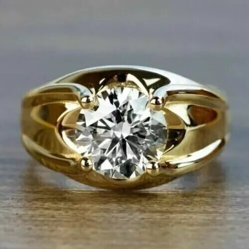 2.50 Carat Round Cut D Color 14k Yellow Gold Plated Moissanite  Ring