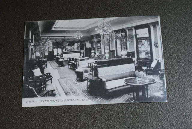 Old Vintage Postcard Paris Grand Hotel du Pavillion Le Hall France Interior