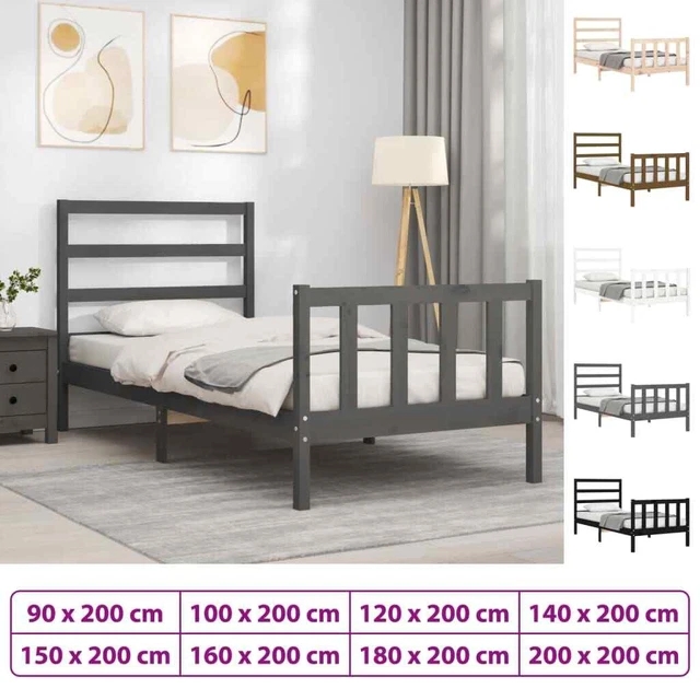Estructura de cama con cabecero madera maciza negro 200x200 cm vidaXL