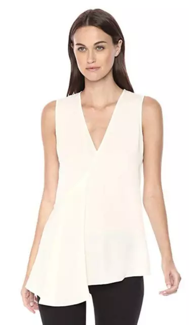 $255 NWT THEORY Fluid 100% Silk Georgette V neck Sleeveless Top Shirt Ivory Sz M