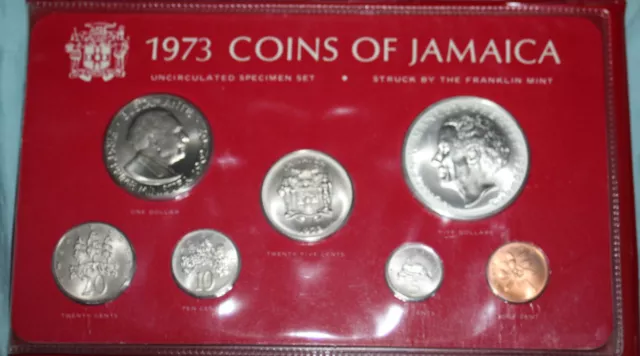 1973 Jamaica Uncirculated  7 Coin Set -With Sterling Silver $5 Manley coin