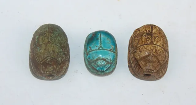 Rare Ancient Egyptian Antique 3 Scarab Amulet For Protection BC Egyptian Myths