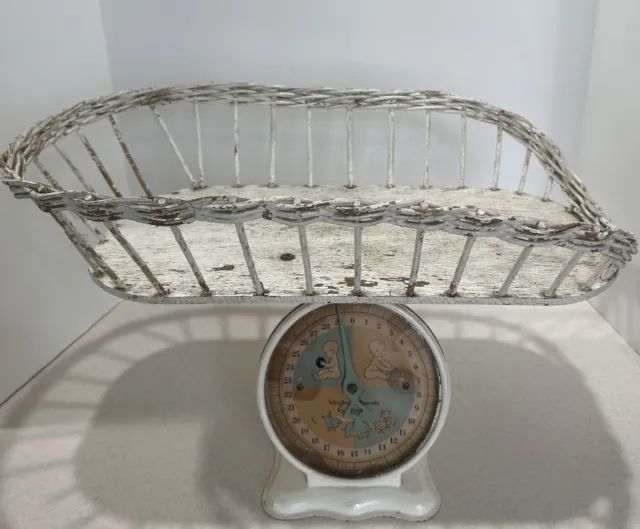 Shabby Chic Farmhouse Wicker Infant Baby Scale Antique Vintage 1930s