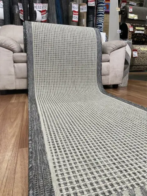 Hall Runner Flatweave 80cm wide Dahab Cream Silver Rubber Backed By the Meter