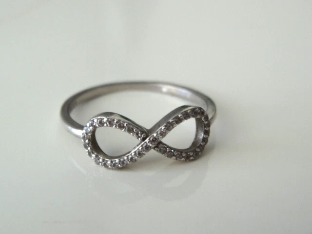 BAGUE ARGENT POINÇONNÉ 925 et Cristaux zircon Pendentif Infini