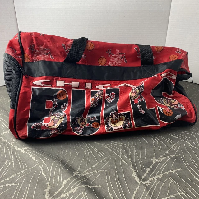 Vintage Chicago Bulls Tasmanian Devil Looney Tunes Red Duffel Bag WATER DAMAGE