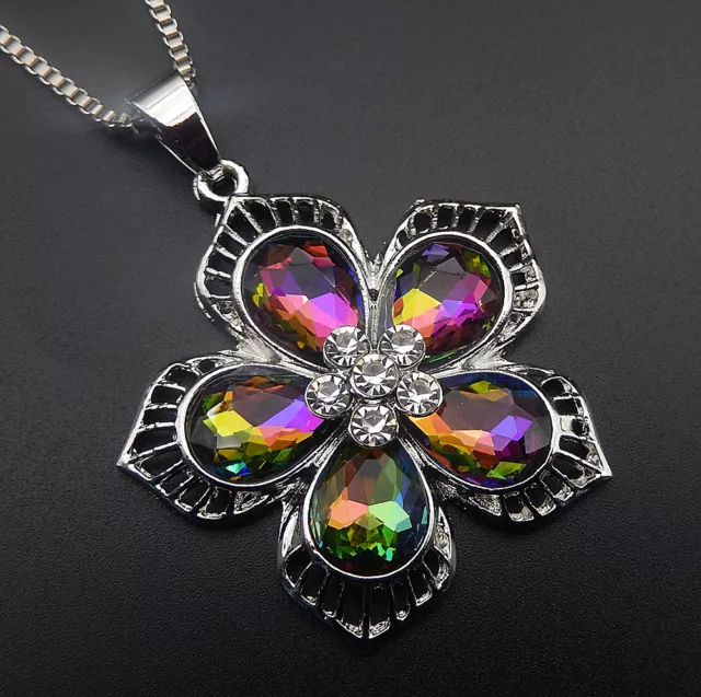 Betsey Johnson Multi-Color Crystal Rhinestone Flower Pendant Sweater Necklace