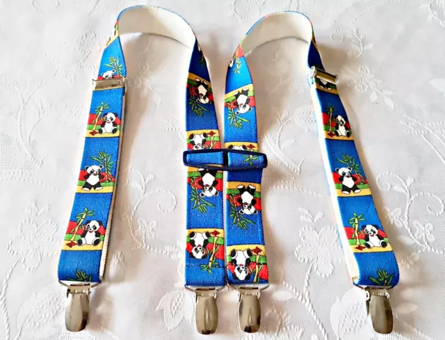 Vintage  Authentic Cartoon Panda Blue Boys Suspenders