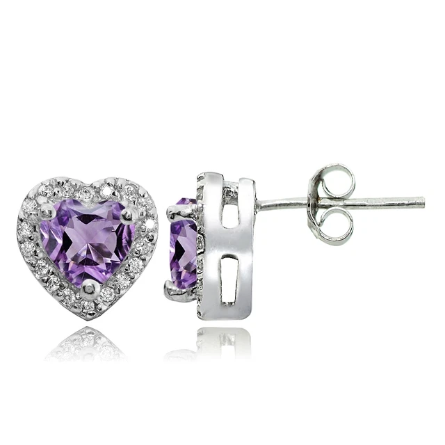 Boucles D’oreilles Argent Sterling 925 - Cœur Améthyste Et Topaze - 1.35 Ct