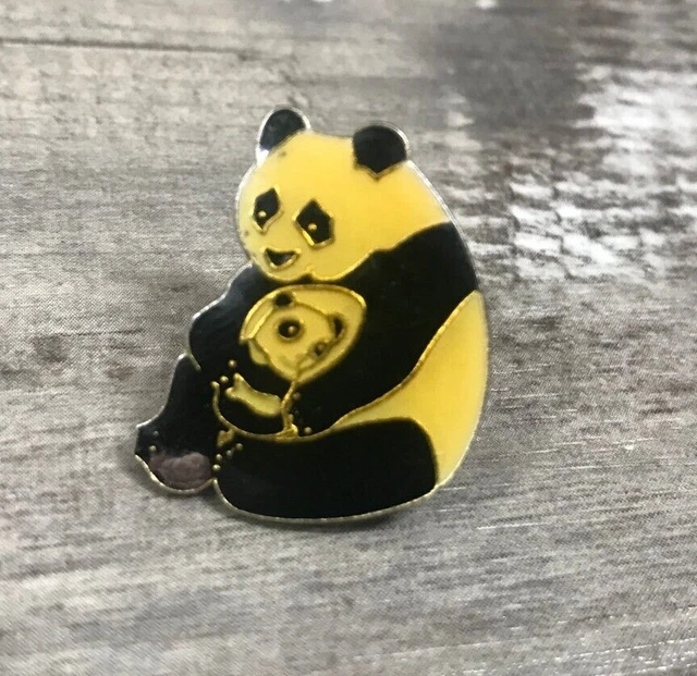 Vintage Mama Panda Bear With Baby Cub Lapel Hat Jacket Shirt Backpack Bag Pin