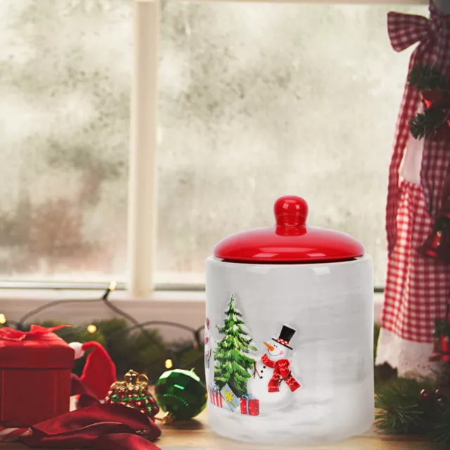 Snowman Ceramic Cookie Jar with Airtight Lid - Christmas Kitchen Storage-JM