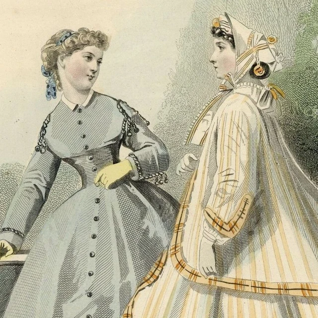 Les modes Parisiennes haute couture dress Calix original watercolor engraving 19th century