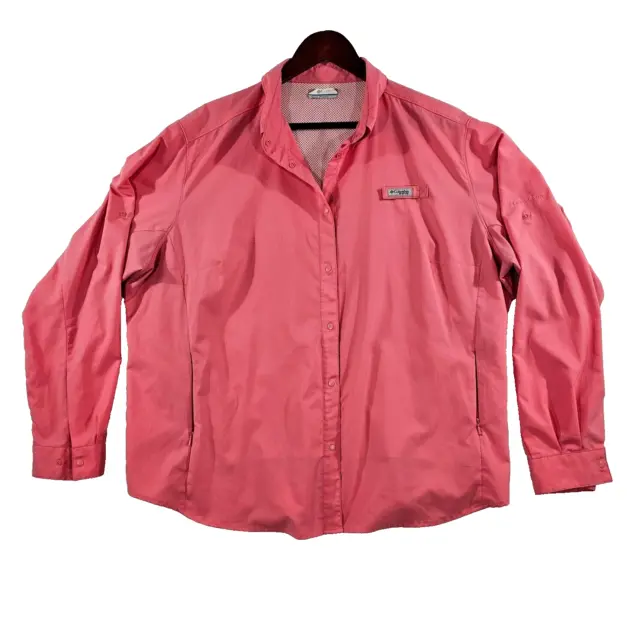 Columbia PFG Jacket Womens Vented Snaps Long Sleeve Pink Coral Plus Size 3X