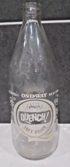 1970's QUENCH Soft Drink Sparkling Lemonade Pyro label Bottle Vintage 26 Fl oz