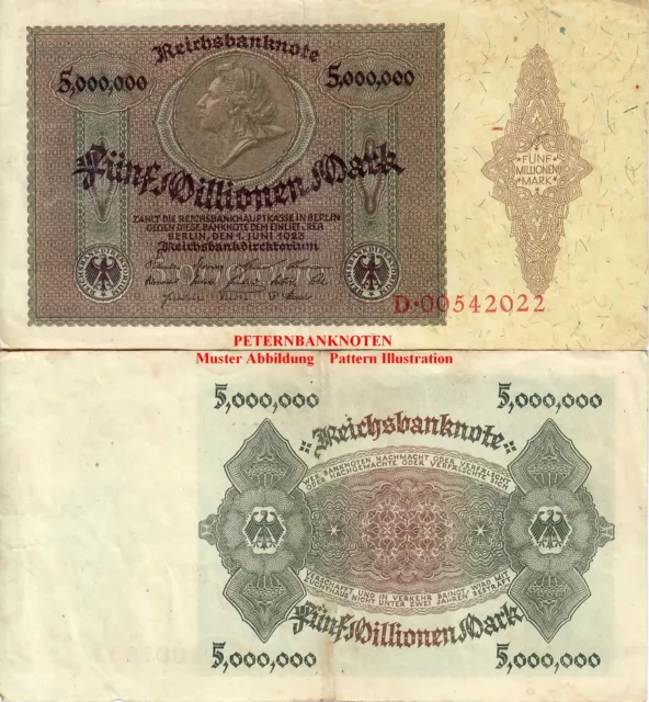 5 Millionen Reichsmark 1923 (VF-)  Ro 88  61500# Gebraucht used