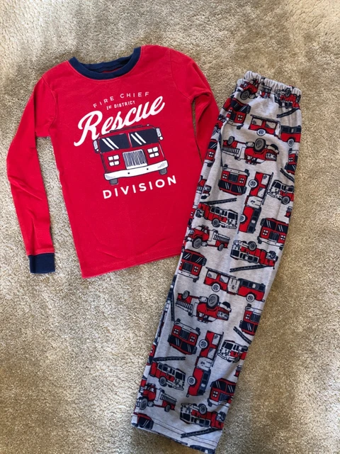 Boys Long Sleeve Firefighter Pajamas From Carters, Size 7