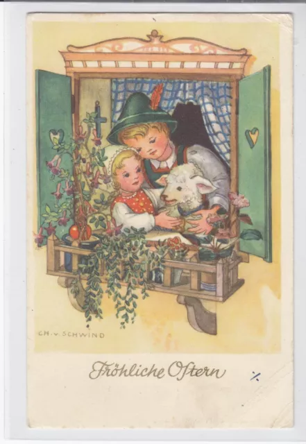 AK Ostern, Kinder mit Lamm, Ch. v. Schwind, 1955