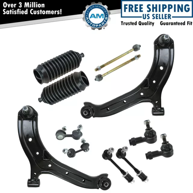 12 Piece Control Arms Ball Joints Sway Links Tie Rods Rack Boots Kit for Accent