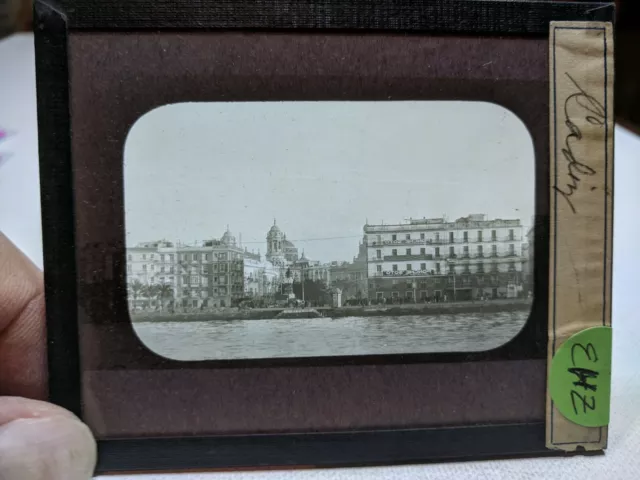 HISTORIC Glass Magic Lantern Slide EHZ PONCHE ZOLO Help identify this city