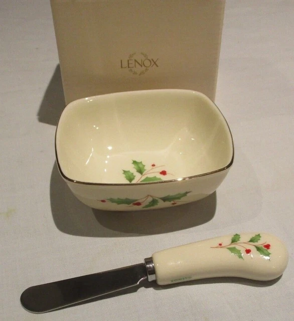 Nuevo plato cuadrado extendido mantequilla/queso Lenox con cuchillo de acero inoxidable