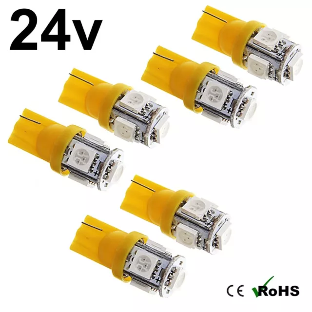 6 X Ámbar 24v sin Tapa Marcador Luz 507 501 W5W 5 SMD T10 Cuña Bombillas Hgv