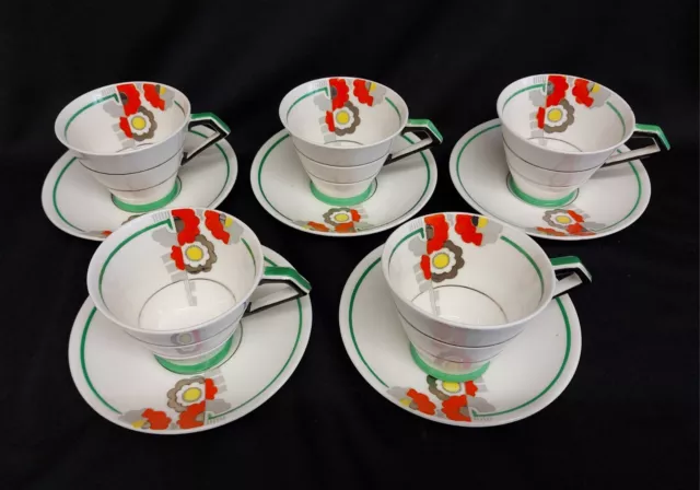 Paragon Bone China Art Deco Hand Painted Part Coffee Set 10 Pieces.