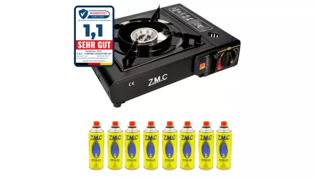 ZMC Campingkocher Outdoor Camping Gas Kocher Herd + 8x Gaskartuschen Schwarz