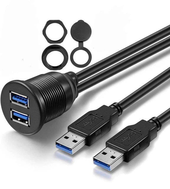 Car Mount 2 Port Dual USB 3.0 Male to USB 3.0 Female Extension Cable, AUX,...