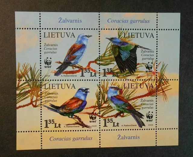 LITUANIA  LITHUANIA, LIETUVA  2008 "  WWF Uccelli , Ghiandaia" 1 Foglietto MNH**