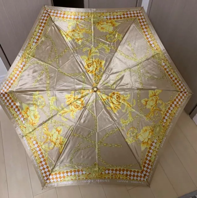 Gianni Versace Vintage Folding Umbrella ParoquePattern   Gold