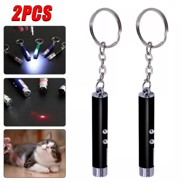 2pack Red Laser Pen Pointer 2In1 LED Torch Light Cat Dog Toy Keyring W/Battery