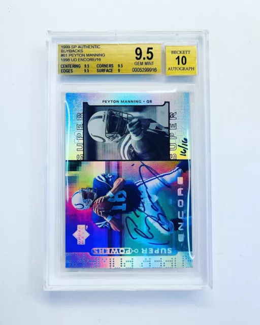 1999 SP AUTHENTIC SPA 1998 BUYBACK AUTO PEYTON MANNING BGS 9.5/10 College # RC