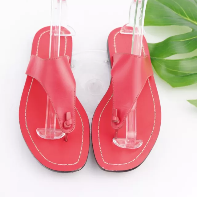 J Crew Women's Playa Sandal Size 8 Red Leather Thong Flat Flip Flop Slide Shoe
