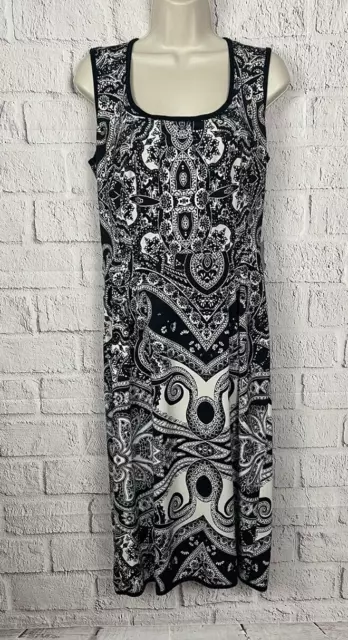 VTG Melissa Masse Made To Measure Dress Black White Paisley Sleeveless Size M