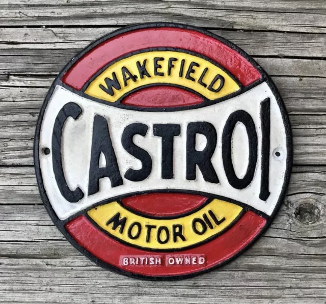 CASTROL Wakefield Motor Oil, British Owned, 1968 Cast Iron Sign, 8” Diameter