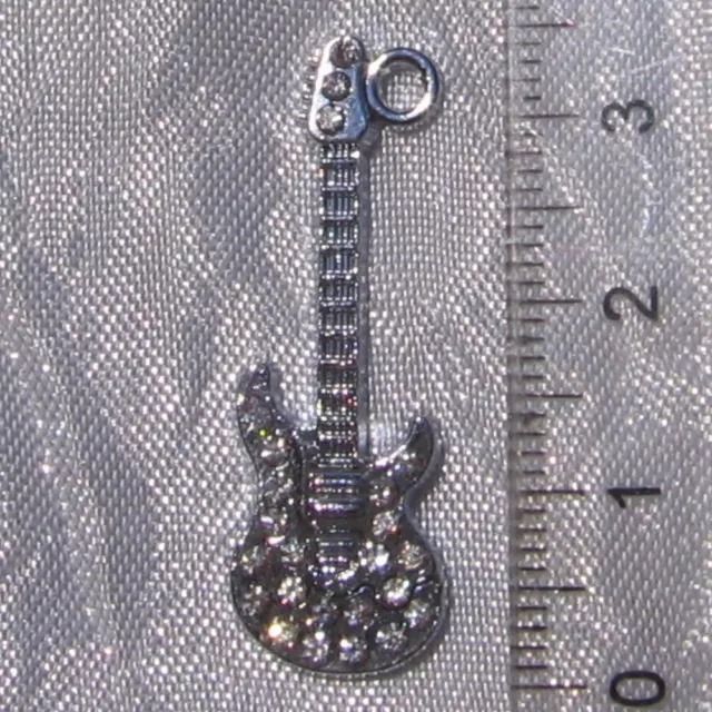 2 breloques guitares strass transparents cristal pendentif metal argenté *B453