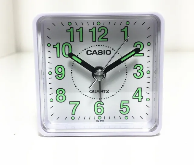 Casio TQ140-7D Travel Clock Quartz Alarm Clock Neobrite White Case w Battery NEW