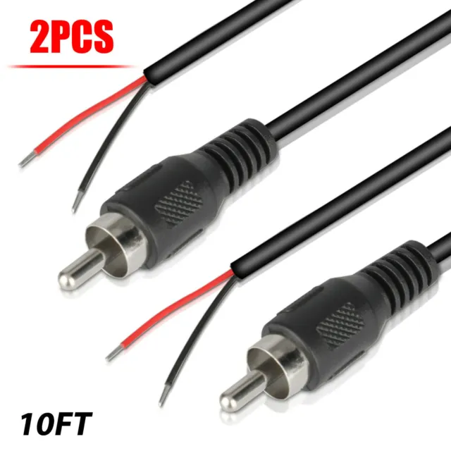 New 2pcs 1m RCA Male Plug to Bare Wire Audio Speaker Subwoofer HDTV Cable H