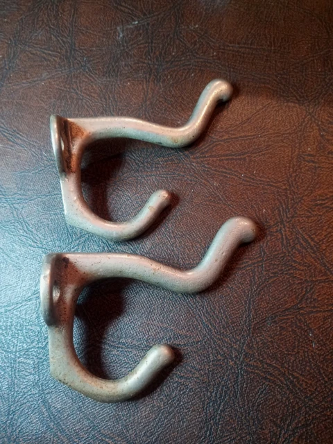 2 Harness Silver tone Double Hook Coat Hanger Cast Iron Heavy Duty Farm  Barn 3"
