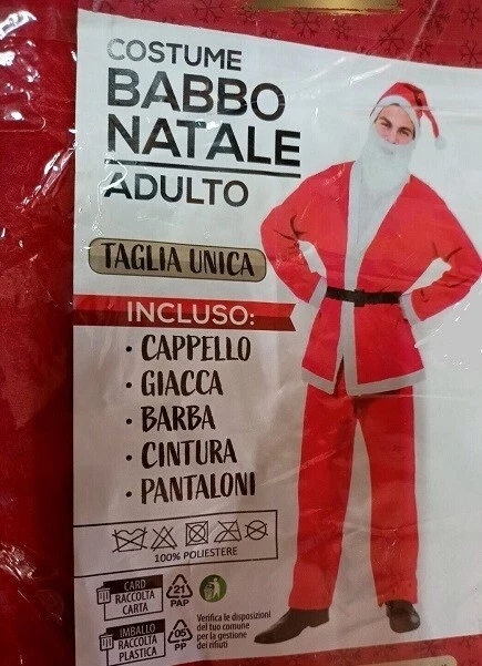 Vestito costume babbo natale barba cappello cintura adulti taglia unica