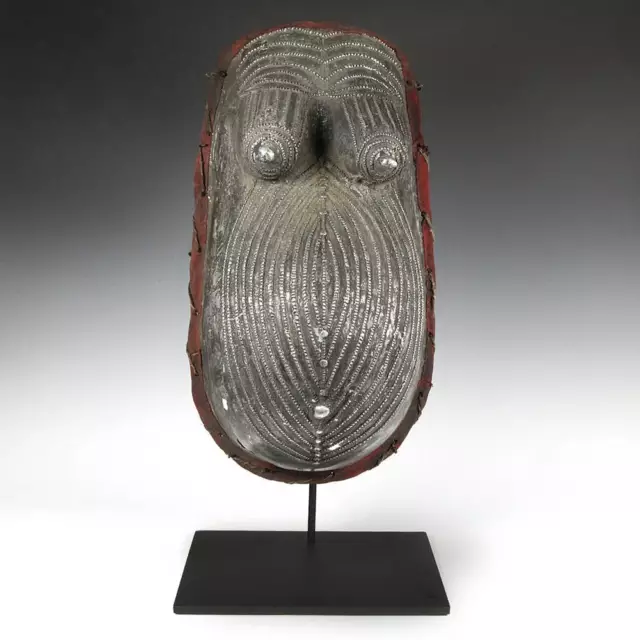 Vintage Body Mask Metal Leather Makonde People Tanzania East Africa 20Th C.