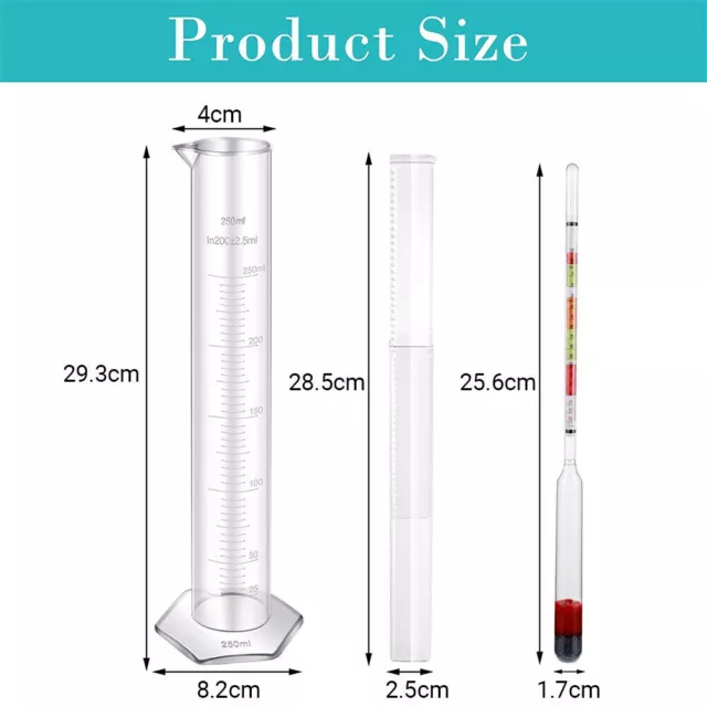 3/6PCS/Set/2Set Triple Scale Alcohol Hydrometer and Test Jar for Home Brew Wine 2