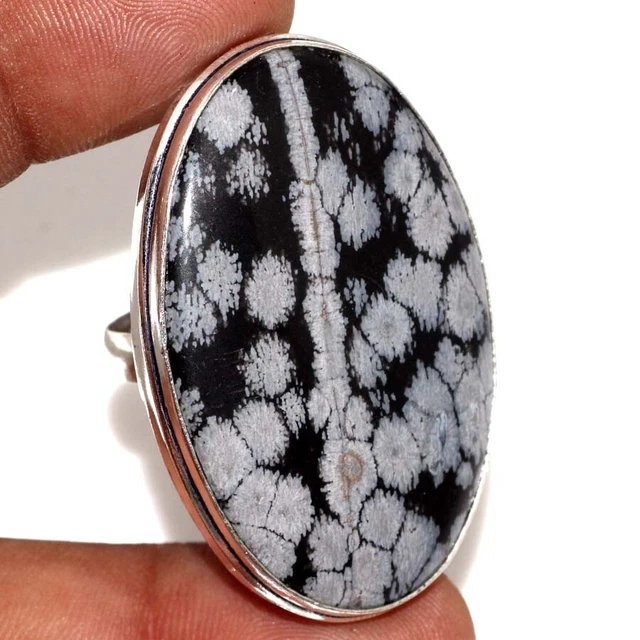 Snowflake Obsidian 925 Silver Plated Gemstone Handmade Ring US 7 Limited Gift GW